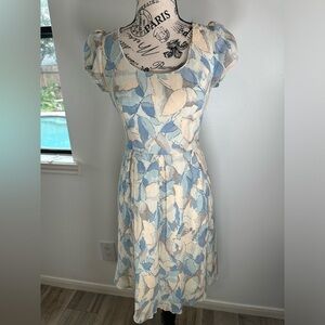 Anthropologie MOULINETTE SOEURS Blue Cream Silk Blend Monserrat S/s Dress Sz 4